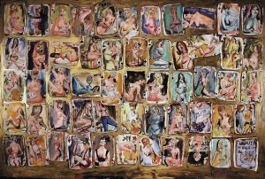 54 Plastic Coated Nude Playing Cards, mixed media on panel, 6x4 feet 