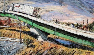 On Ramp, mixed media on paper, 42x24 inches