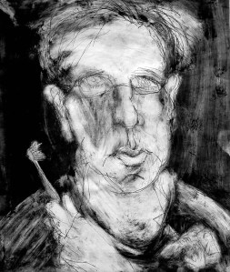 Self-portrait with a Toothbrush, monoprint, 20x24 inches