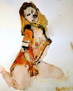 Woman in a Flowered Blouse, mixed media on paper, 14x17 inches
