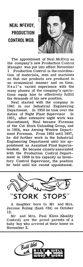 from the Bilt-Well Bulletin, November, 1960