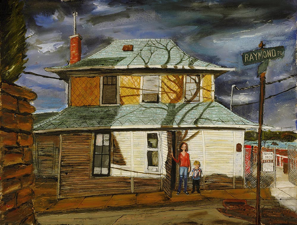 Raymond and Fenelon Place, mixed media on paper, 30x22 inches